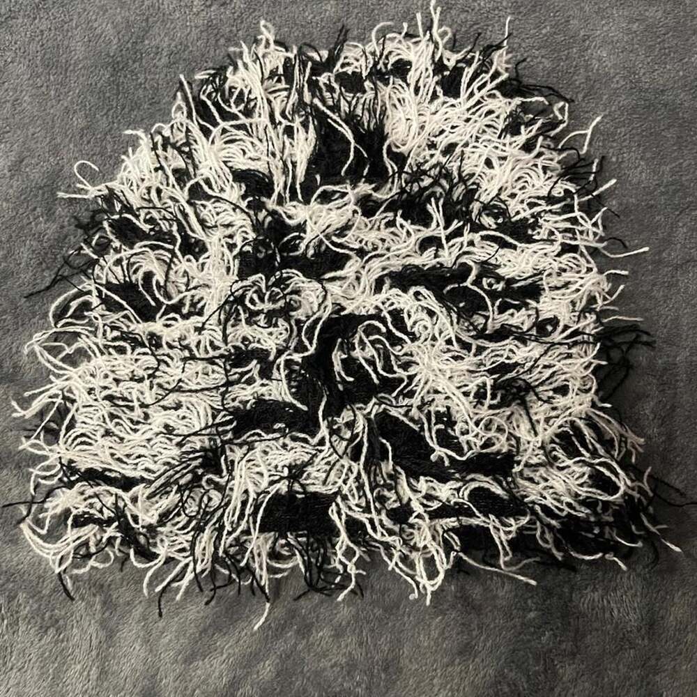 Shein Black and White Fuzzy Shaggy Beanie - Picture 2 of 2